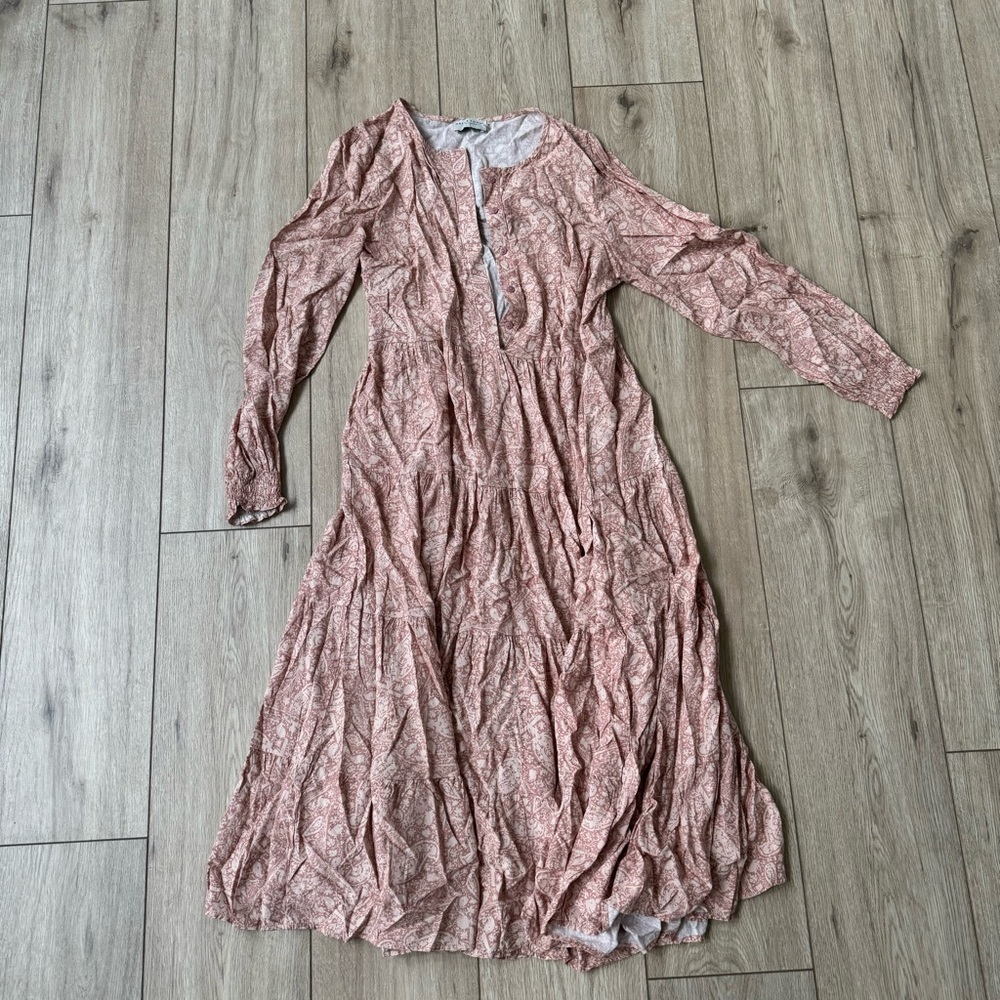 women’s pink long sleeve maxi button down flowy dress size small